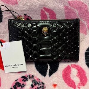 Kurt Geiger Black Patent Clutch with Gold Accent